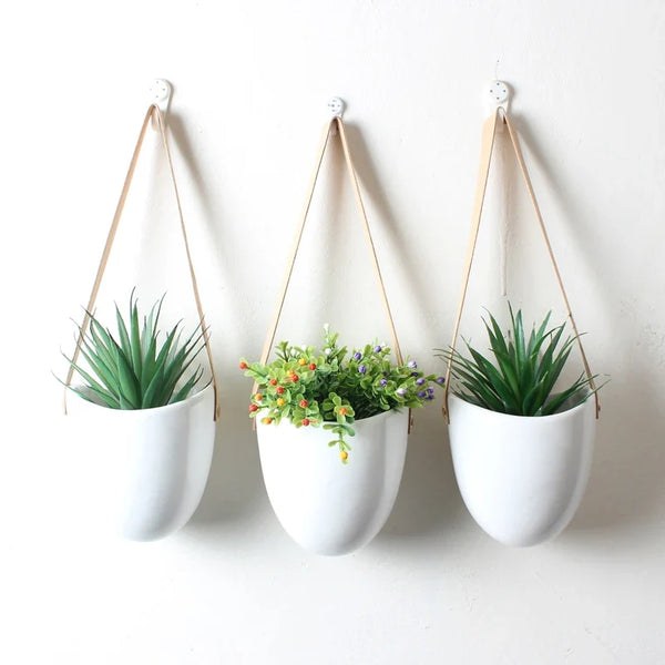 Ceramic Hanging Planter 3 Piece Set For Indoor Outdoor Home Patio Wall Decor