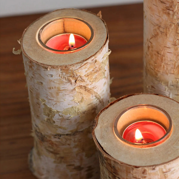 Premium Sustainable Birch Wood Candle Holder For Home Table Centerpiece