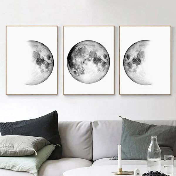 Elegant Moon Phase Canvas Wall Art Set For Home Living Room