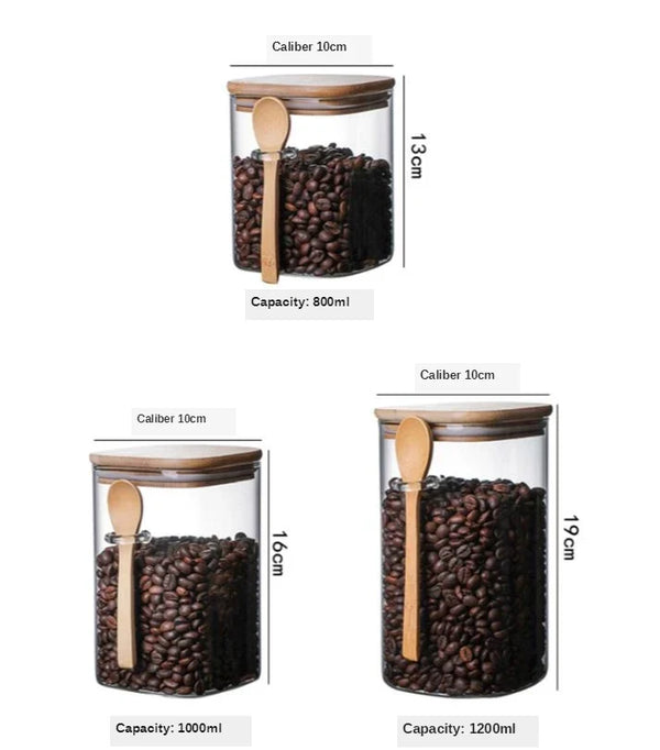 Bamboo and Glass 3 Piece Container Set Kitchen Storage Eco Friendly