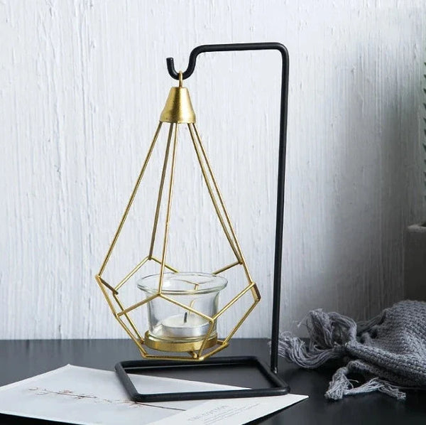 Luxury Hanging Diamond Geometric Metal Candle Holder Decor