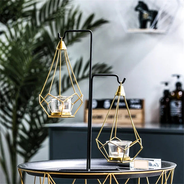 Luxury Hanging Diamond Geometric Metal Candle Holder Decor