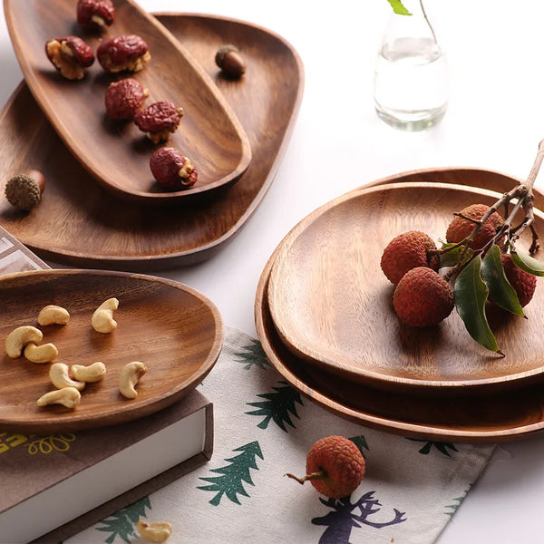 Natural Acacia Wood Serving Tray Set For Appetizers And Charcuterie Board