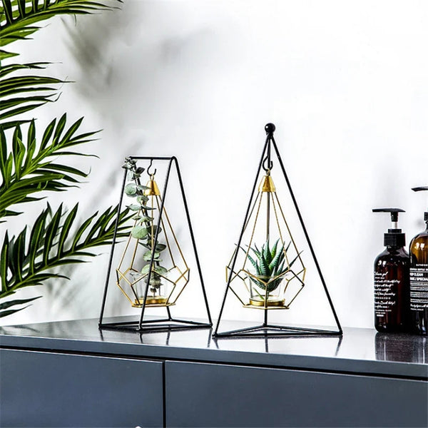 Luxury Hanging Diamond Geometric Metal Candle Holder Decor