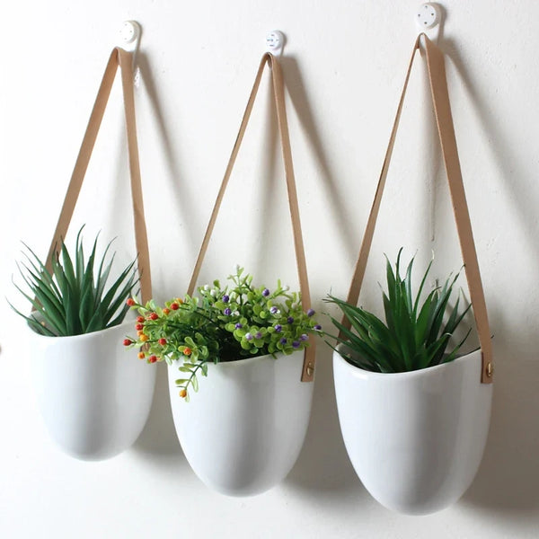 Ceramic Hanging Planter 3 Piece Set For Indoor Outdoor Home Patio Wall Decor