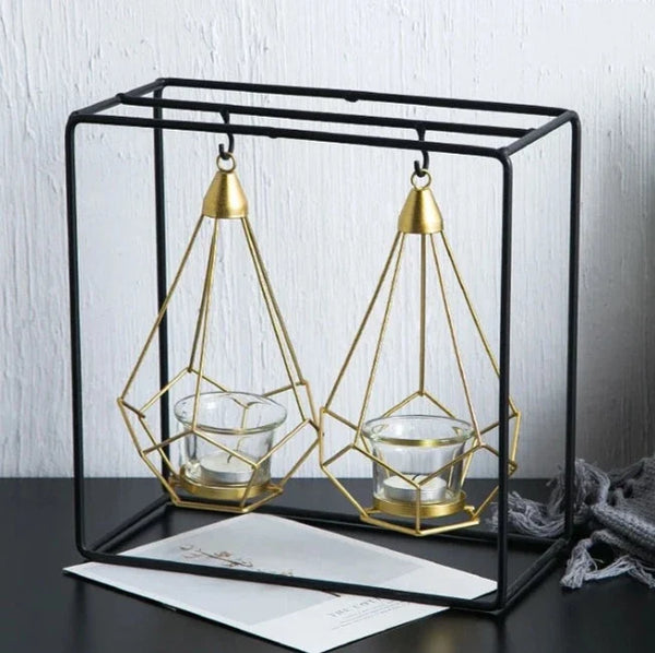 Luxury Hanging Diamond Geometric Metal Candle Holder Decor