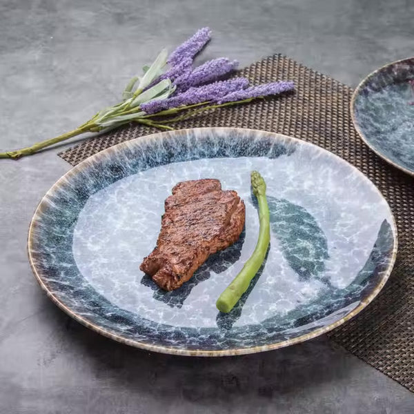 Water Ripple Pattern Ceramic Dinner Plates 6 Piece Set For Elegant Tables