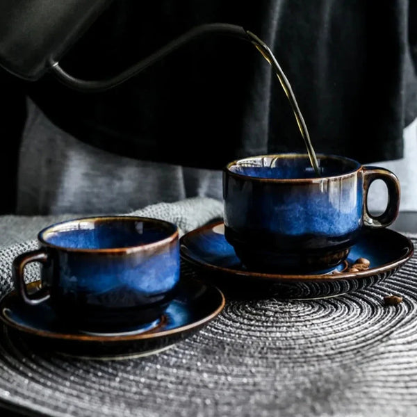 Laguna Kiln Deep Blue Ceramic Mug Set For Morning Tea And Coffee