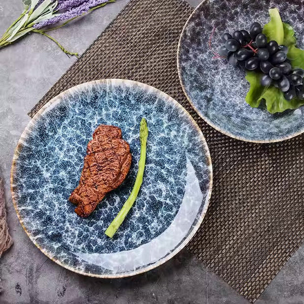 Water Ripple Pattern Ceramic Dinner Plates 6 Piece Set For Elegant Tables
