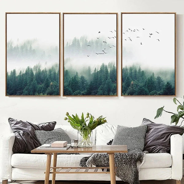 Serene Mountain Mist Canvas Wall Art 3 Piece Set Home Decor
