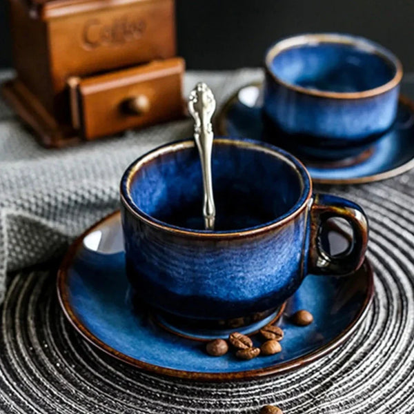 Laguna Kiln Deep Blue Ceramic Mug Set For Morning Tea And Coffee