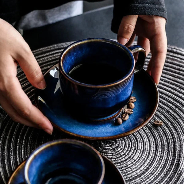 Laguna Kiln Deep Blue Ceramic Mug Set For Morning Tea And Coffee