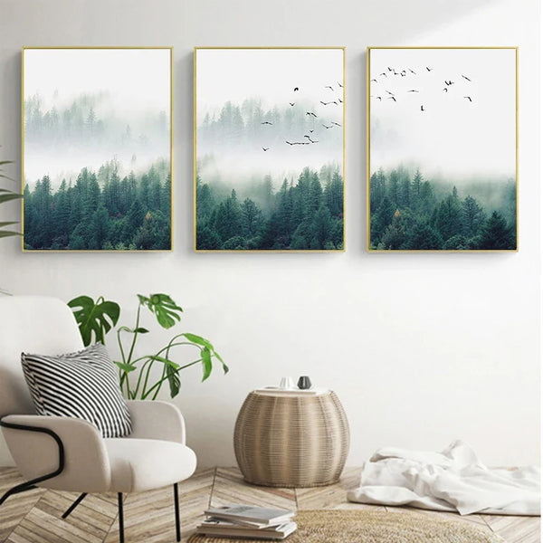 Serene Mountain Mist Canvas Wall Art 3 Piece Set Home Decor