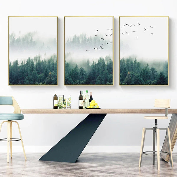 Serene Mountain Mist Canvas Wall Art 3 Piece Set Home Decor