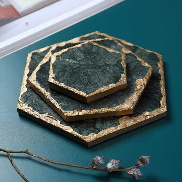 Green Marble Slab Coasters for Dining Table Natural Stone Home Decor