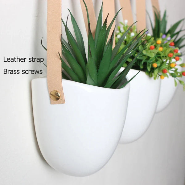 Ceramic Hanging Planter 3 Piece Set For Indoor Outdoor Home Patio Wall Decor