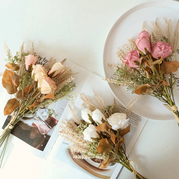 Premium Faux Dried Rose Bundle For Home Decor And Flower Arrangements