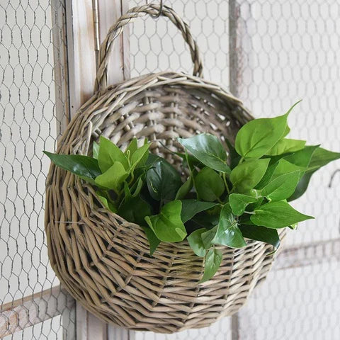 Handwoven Rattan Hanging Wall Planter Eco Friendly Decor For Indoor Plants