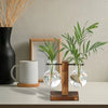 Modern Glass Vase With Wooden Stand For Tabletop Flower Arrangements
