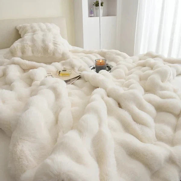 Rabbit Faux Fur Throw Blanket Ultra Plush Cozy Soft Luxury Home Decor