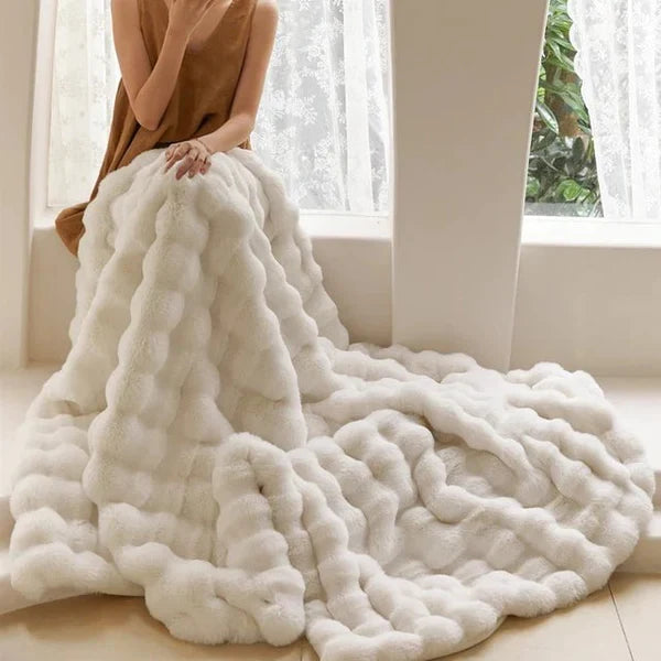 Rabbit Faux Fur Throw Blanket Ultra Plush Cozy Soft Luxury Home Decor