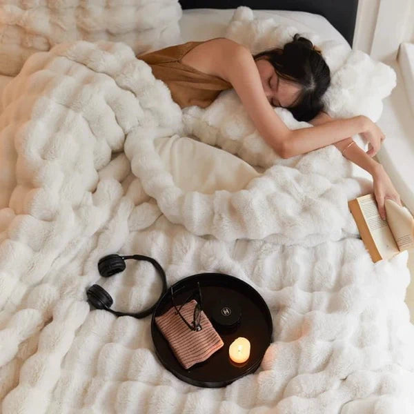 Rabbit Faux Fur Throw Blanket Ultra Plush Cozy Soft Luxury Home Decor