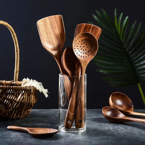 Premium Acacia Wood 8 Piece Cooking Kitchen Utensil Set