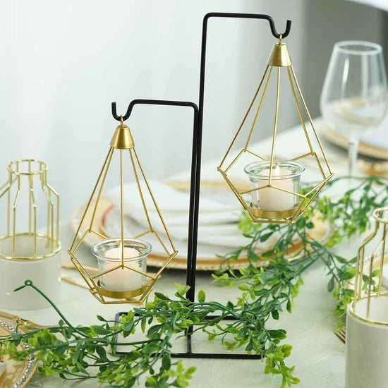 Luxury Hanging Diamond Geometric Metal Candle Holder Decor