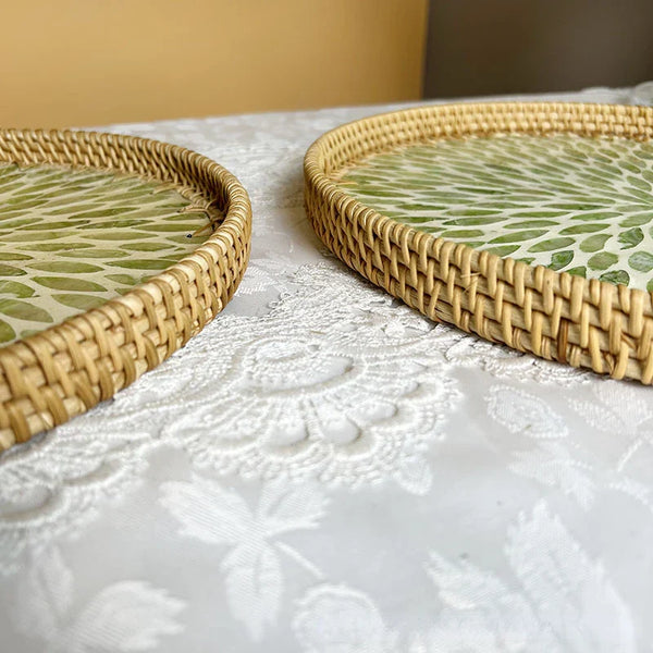 Lotus Leaf Rattan & Shell Fruit Basket Tray