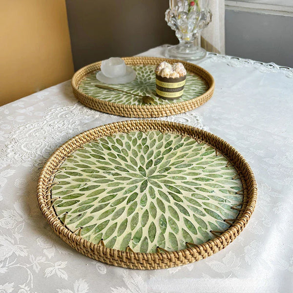 Lotus Leaf Rattan & Shell Fruit Basket Tray