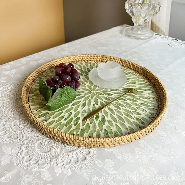 Lotus Leaf Rattan & Shell Fruit Basket Tray
