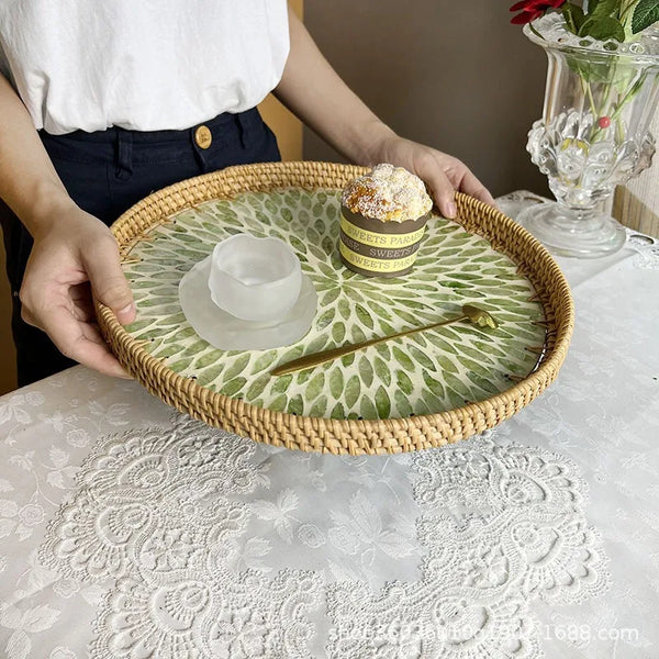 Lotus Leaf Rattan & Shell Fruit Basket Tray