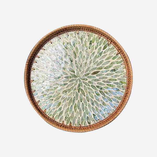Lotus Leaf Rattan & Shell Fruit Basket Tray