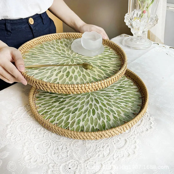 Lotus Leaf Rattan & Shell Fruit Basket Tray