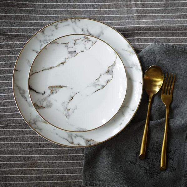Elegant Marble Plate 2 Piece Set For Modern Dining Table Setting