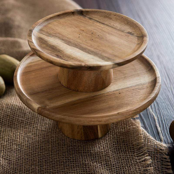 Rustic Natural Wood Food Stand For Kitchen Dining Serving Tabletop