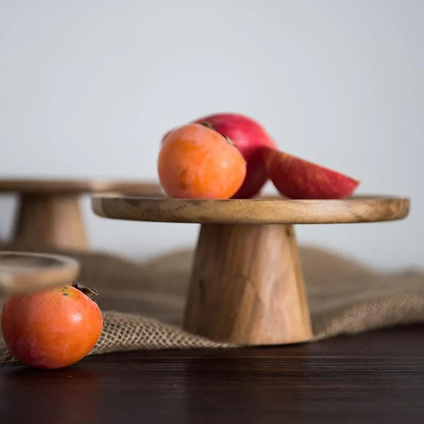 Rustic Natural Wood Food Stand For Kitchen Dining Serving Tabletop