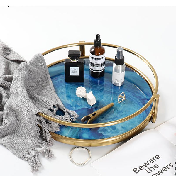 Blue Agate Serving Tray Natural Stone Home Decor Accent Piece