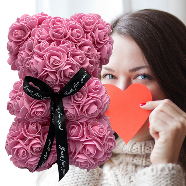 Rose Teddy Bear With Velvet Roses For A Romantic Gift Set