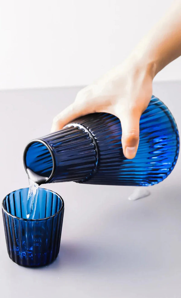 Prism Pleated Glass Carafe & Cup Set