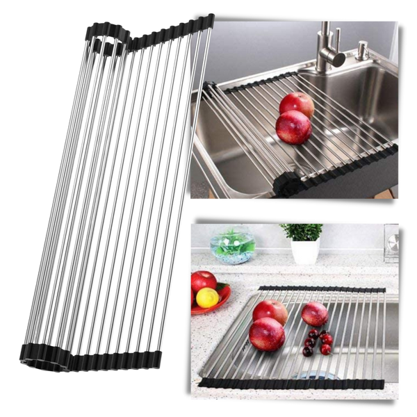 Stainless Steel Roll Up Dish Drainer With Non Slip Space Saving Design