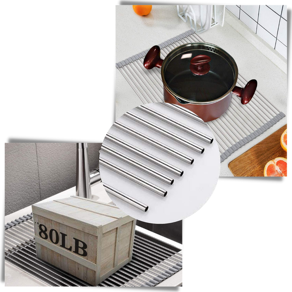 Stainless Steel Roll Up Dish Drainer With Non Slip Space Saving Design