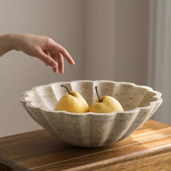 Floral Faux Travertine Decorative Bowl For Modern Home Centerpiece