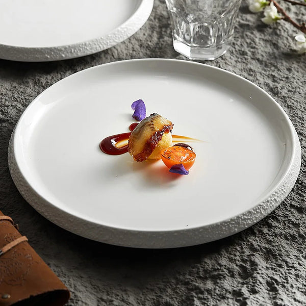 Minimalist White Ceramic Dinner Plate Elegant Kitchen Tableware