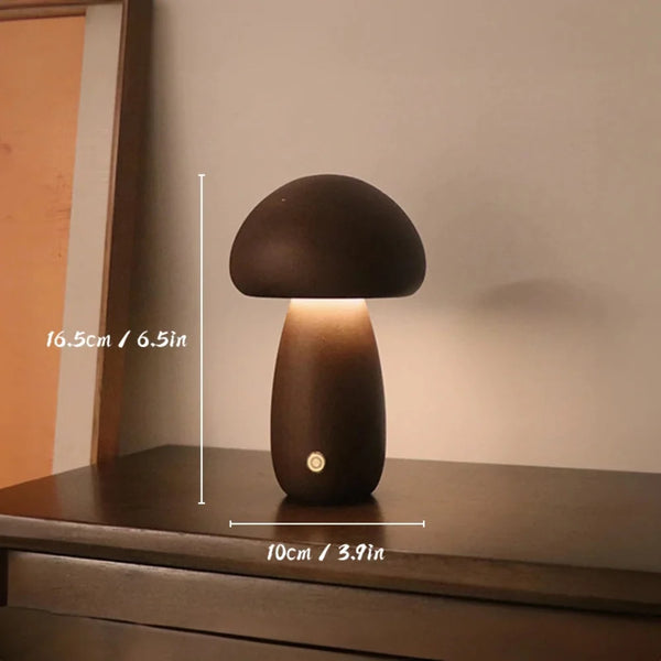 Wooden Mushroom Desk Lamp With Adjustable Warm Lighting