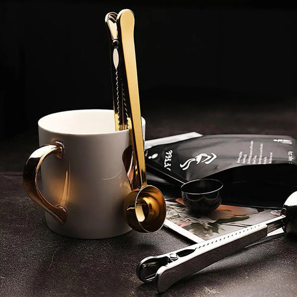 Elegant Espresso Spoon Clip And Coffee Bag Sealer Organizer