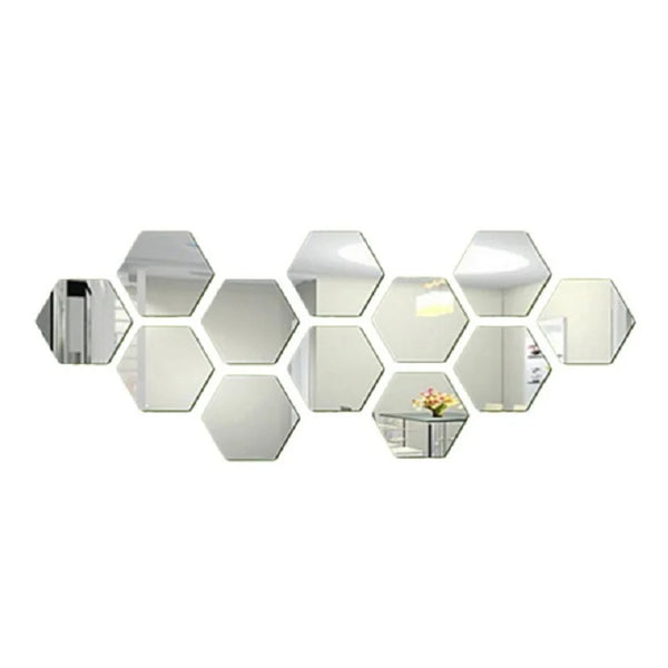 Hexagon Mirror Wall Stickers 12 Pieces Reflective Modern Home Decor Accent
