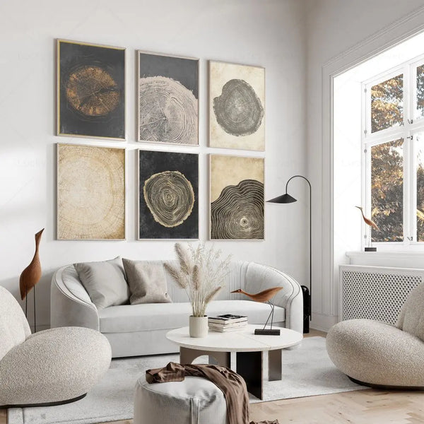 Elegant Tree Rings Abstract Canvas Wall Art For Modern Homes