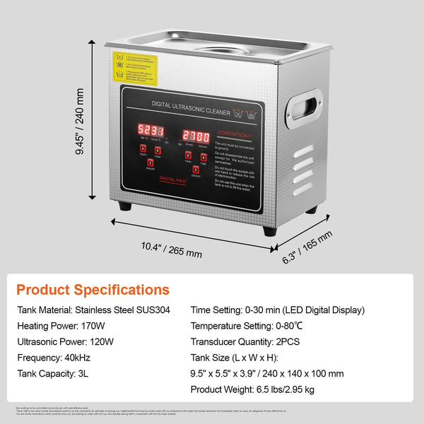 Portable Ultrasonic Cleaner With Stainless Steel Tank For Jewelry And Tools