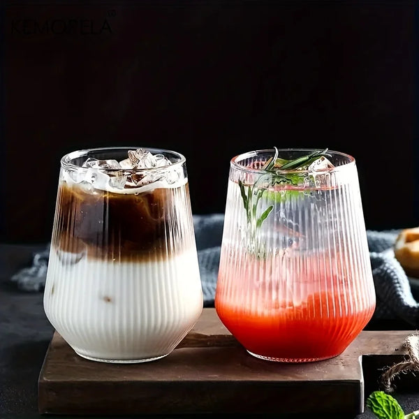 Rounded Ribbed Glass Tumbler Set Four Pieces Textured Water Juice